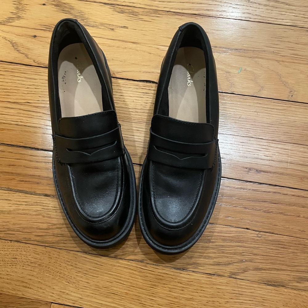 Clarks Black Leather Slip-On Loafers
